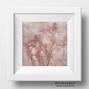 Abstract monoprint with wildflower seedheads 7 1/2" x 7 1/2" unique original