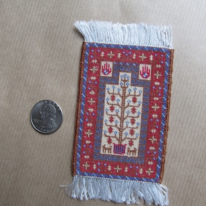Dollhouse miniature prayer rug hand embroided - very fine 4 3/4&quot; x 2 1/2&quot;