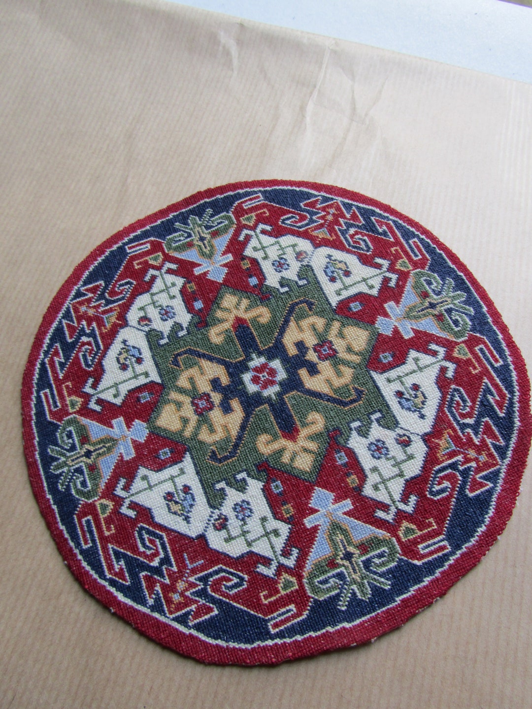 Dollhouse Miniature Rug Hand Embroidery Round Circle - Very Fine 6
