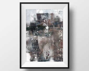 Rainbow monotype gel print original one off mounted framed shimmer A4