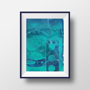 Blue abstract monoprint 4" x 6"