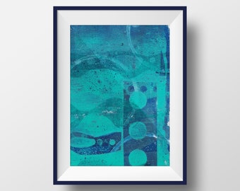 Blue abstract monoprint 4" x 6"