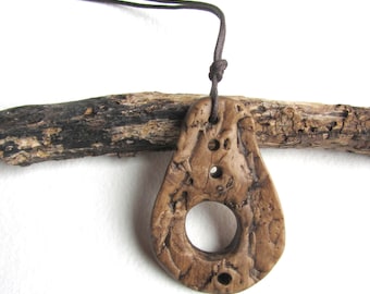 Pendant for necklace - faux wood - polymer clay