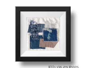 Cyanotype textile art collage Bee - 15x15cms 6"x6"