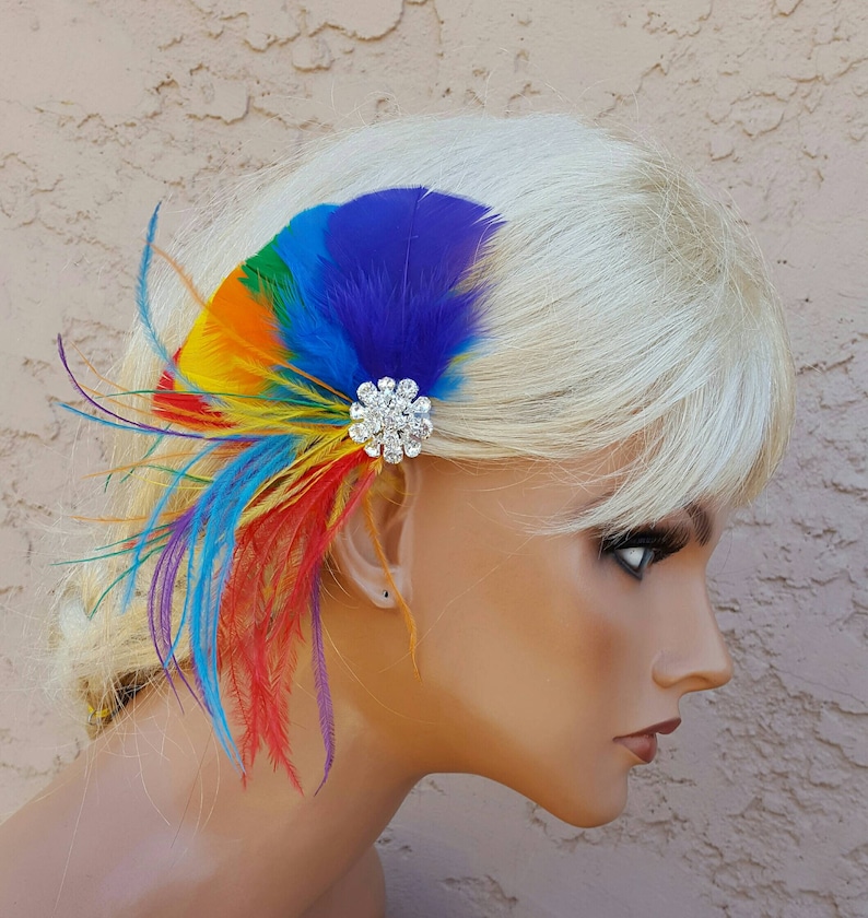 RAINBOW Feather Headpiece Rainbow Wedding Head Piece Rainbow Hair Clip Bridal Fascinator Rainbow Pride Wedding Fascinator