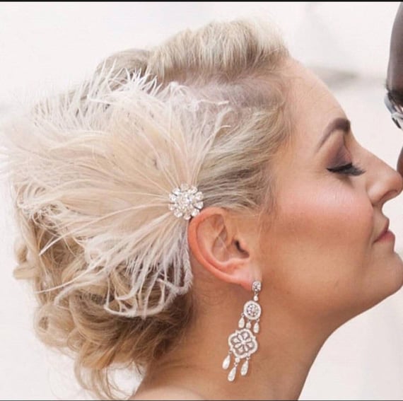 Bridal Feather Fascinator, Ivory Rhinestone Hair Clip - Etsy