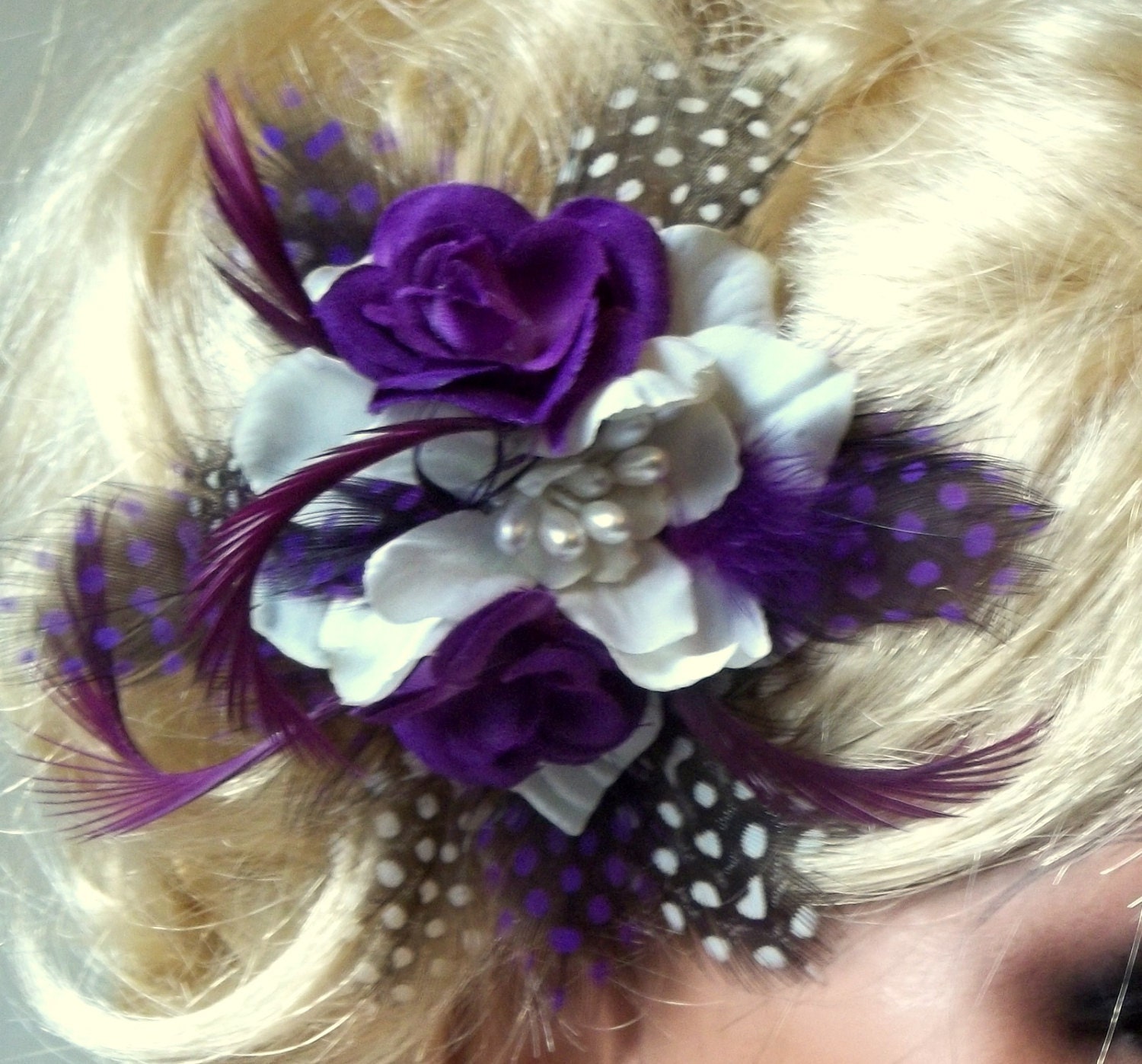 Purple Ivory Floral Hair Clip Purple Wedding Headpiece Etsy