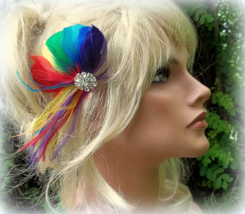 RAINBOW Feather Headpiece Rainbow Wedding Head Piece Rainbow Hair Clip Bridal Fascinator Rainbow Pride Wedding Fascinator