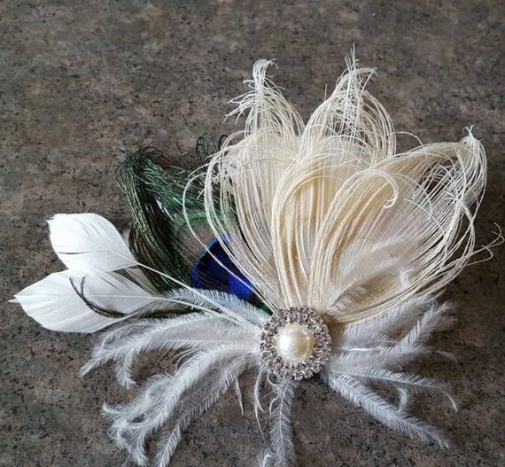 Peacock Wedding Hair Clip Ivory Peacock Bridal Fascinator Etsy