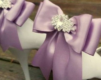 Satin Bow Shoe Clips, Rhinestone Jewel, Bridal Wedding Accessory