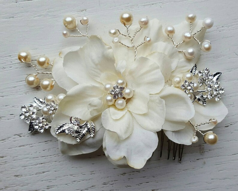 Bridal Hair Comb Wedding Comb Ivory Comb Floral Wedding Etsy
