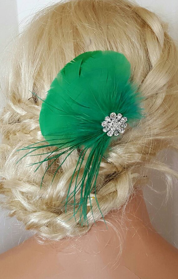 Items similar to Green Feather Hair Clip, Bridal Hair Clip, Wedding