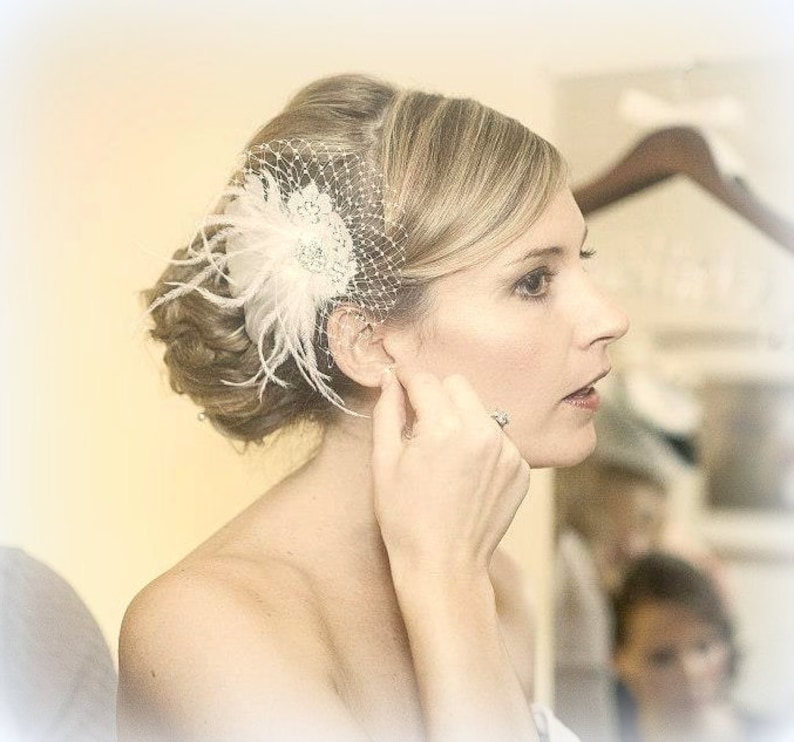 Wedding Head Piece Wedding Hair Clip Wedding Hair Facsinator,Bridal Facsinator,Wedding Hair Accessories Bridal Hair Clip,Feather Hair Clip
