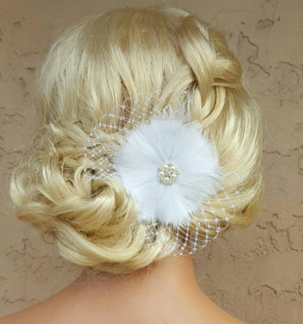 Wedding Fascinator Bridal Feather Hair Clip White Bridal Etsy