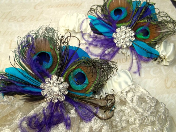 WEDDING GARTER SET Lace Bridal Garter Peacock Garter set | Etsy