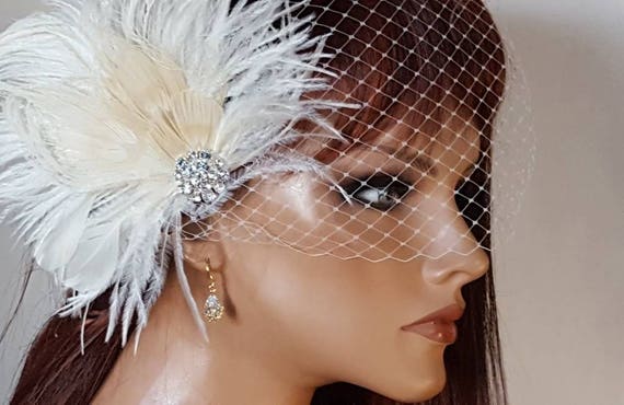 Fascinator And French Net Veil Feather Hair Clip Wedding Etsy