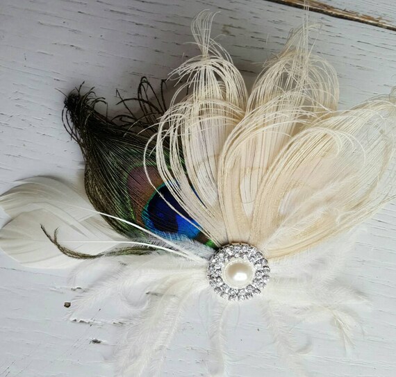 Peacock Hair Clip Ivory Peacock Peacock Fascinator Feather Etsy