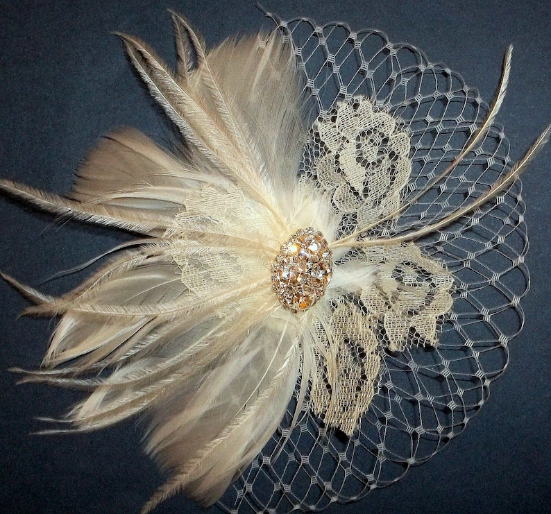 Wedding Head Piece Wedding Hair Clip Wedding Hair Facsinator,Bridal Facsinator,Wedding Hair Accessories Bridal Hair Clip,Feather Hair Clip