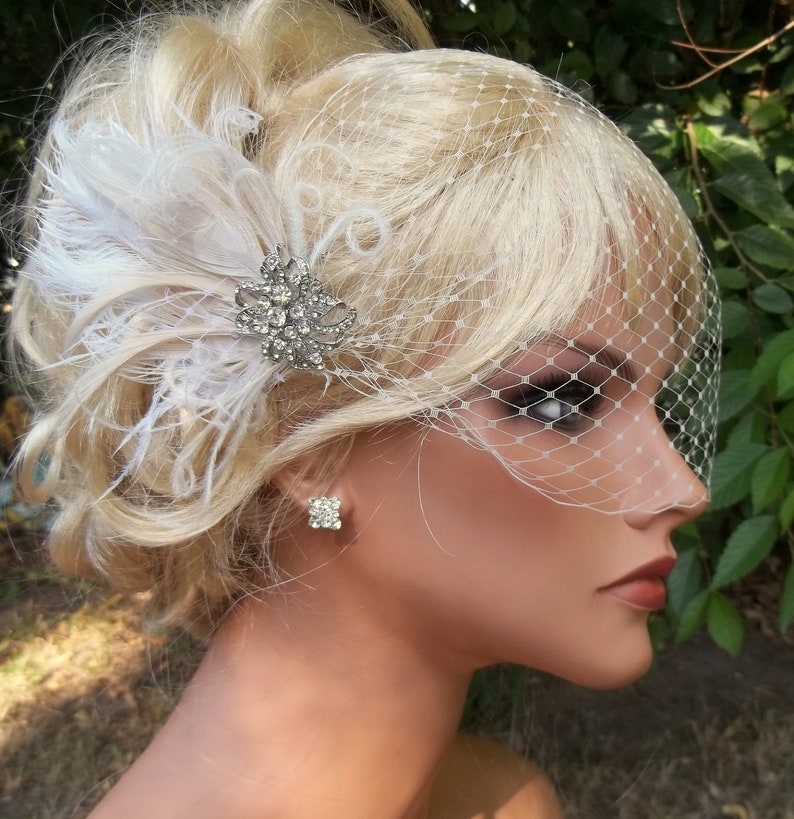 Wedding Bridal Ivory hair fascinator and french net