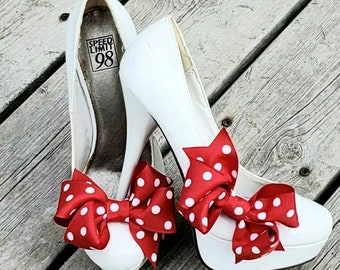 Clips para zapatos con lunares rojos y blancos, lazos para zapatos, viste tus zapatos, bonitos clips para zapatos, clips, accesorios para zapatos