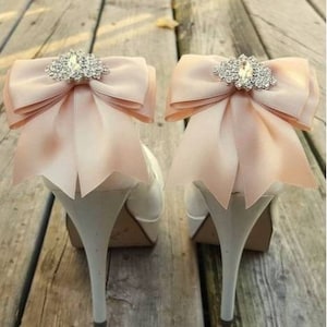 Shoe Clips, Wedding Shoe Clips, Bridal Shoe Clips, Clips for Wedding Shoes,  Satin Bow Shoe Clips with Rhinestone Jewels
