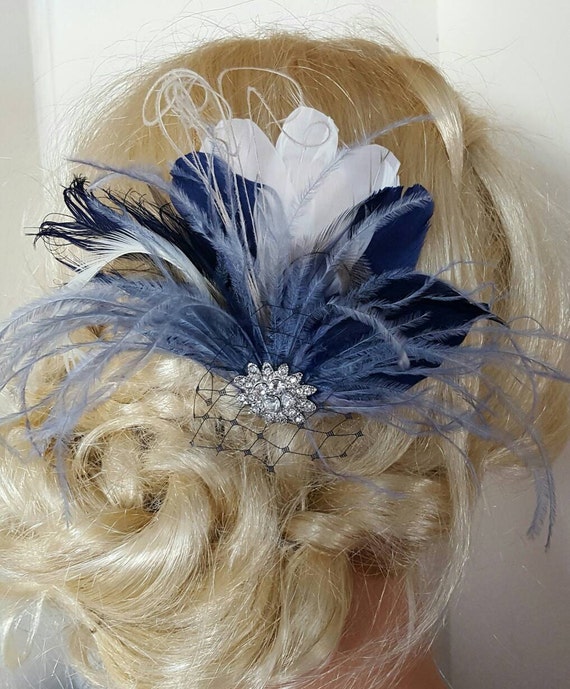 Navy Blue Hair Fascinator Navy Blue Wedding Hair Clip Etsy