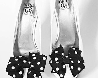 Polka Dot Shoe Clips, Black and White Polka Dots, Clips for Wedding Shoes, Bridal Shoes, Summer Shoes,  Bow Shoe Clips