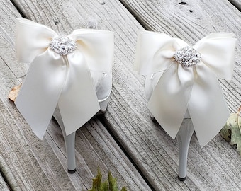 Satin Bridal Shoe Clips, Rhinestone Bows, Wedding Accessories