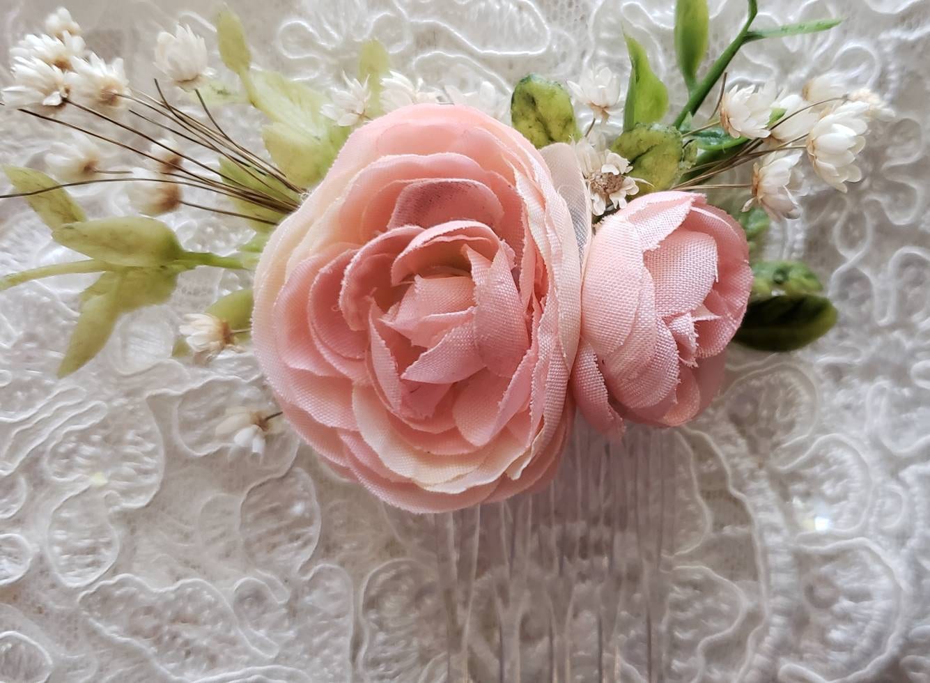 Blush Pink Rose Wedding Comb Rose Flower Bridal Comb flower Etsy