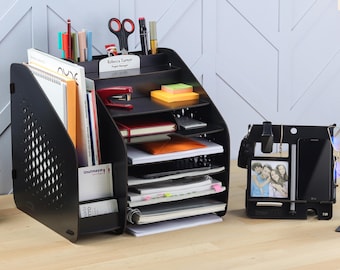 Extra Large Wooden Desk Organizer – Multifunctional Office Storage with Custom Nameplate