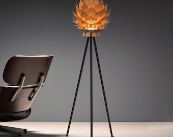 Handmade Lotus Floor Lamp: Modern Wood & Metal Design