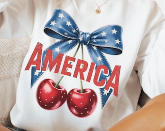 America Cherries PNG: Retro USA Flag, 4th of July (Digital Download)