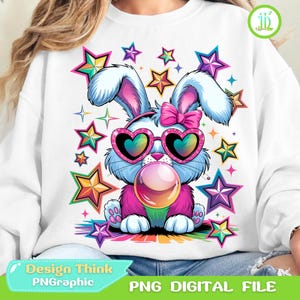 Retro Cute Bunny PNG, Bubblegum Easter Rabbit Clipart, Kawaii Pastel Bunny Digital Download, Pastel Bunny PNG, Easter Bubblegum Rabbit