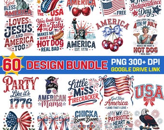 4th of July PNG Bundle: Retro USA Patriotic Designs (Digital Download)