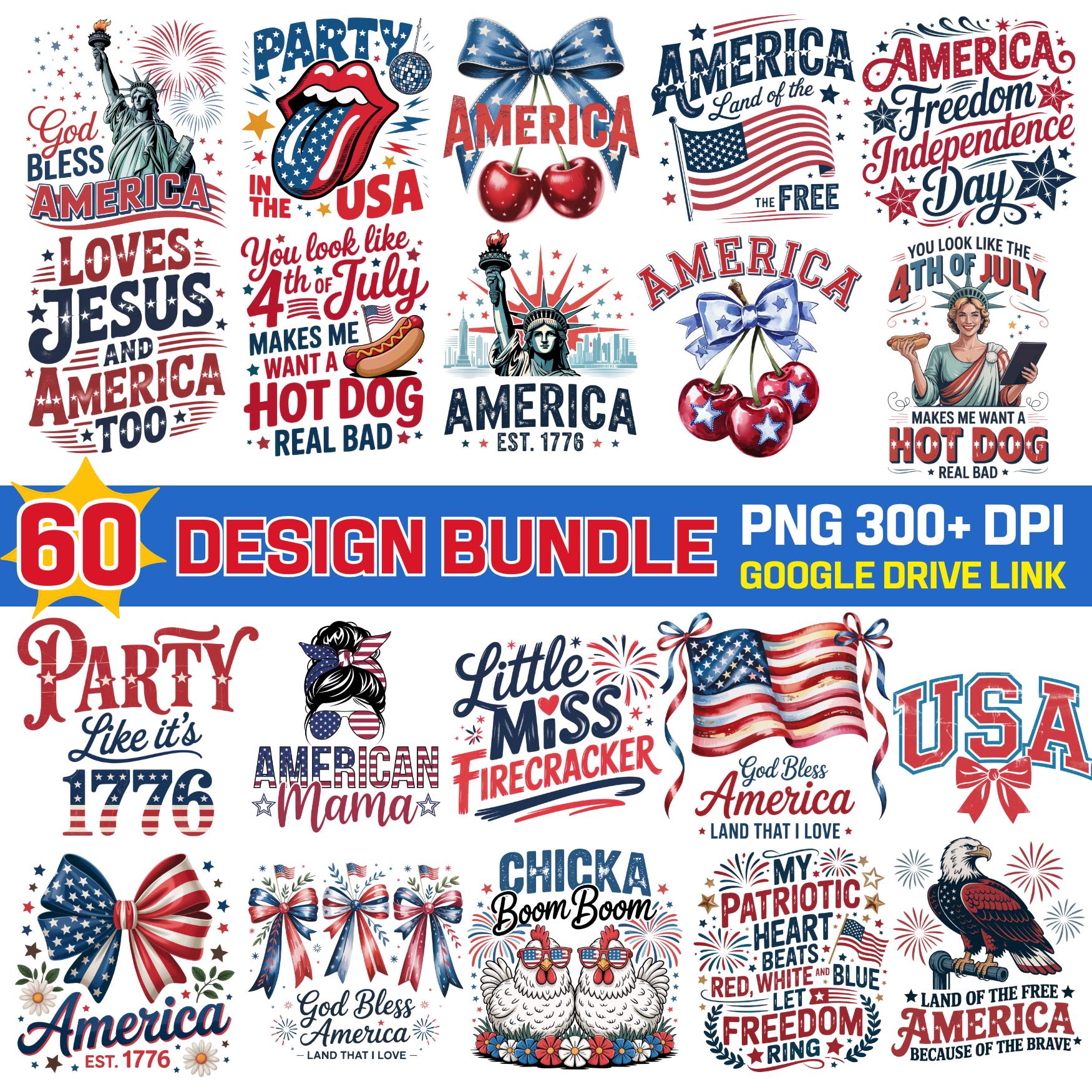 4th of July PNG Bundle: Retro USA Patriotic Designs (Digital Download)