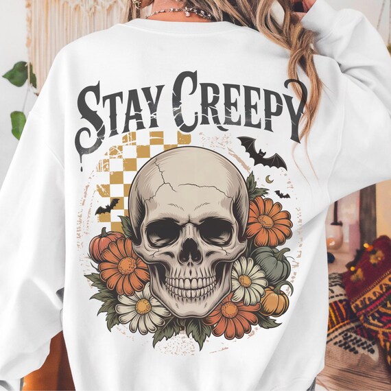 Stay Creepy Halloween PNG: Retro Dripping Heart, Spooky Skeleton Hand (Digital Download)