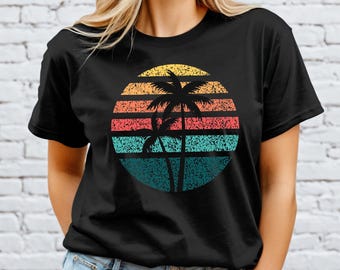 Retro Sunset Palm Tree T-shirt: Summer Vibes Unisex Tee