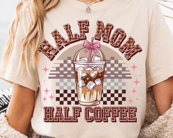 Halbe Mutter, halber Kaffee PNG: Retro Kariertes Design (Digitaler Download)