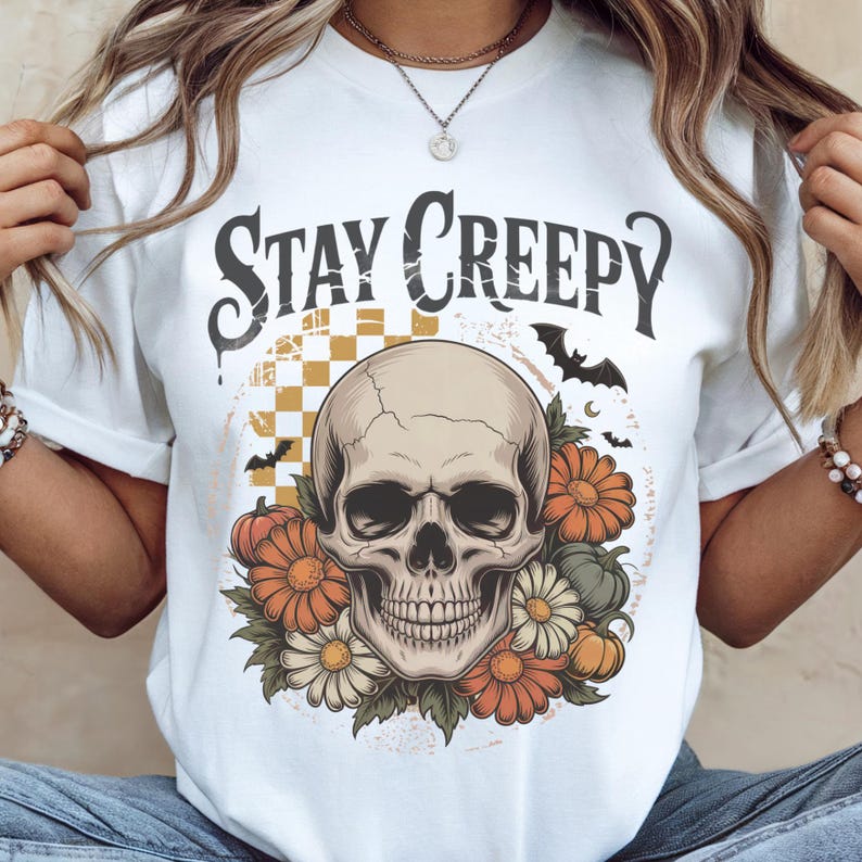 This Skeleton Hand Sublimation PNG brings retro horror charm with a dripping heart design. Perfect for Halloween shirts, gothic decor, spooky party invites, or creepy digital art. High-quality PNG for instant download.

Elevate your Halloween projects with this Stay Creepy Retro PNG. Grunge dripping heart and skeleton hand graphics create the perfect eerie aesthetic for sublimation crafts, apparel, or digital artwork. Instant spooky fun!