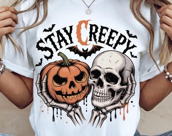 Stay Creepy PNG: Retro Dripping Heart Skeleton (Digital Download)