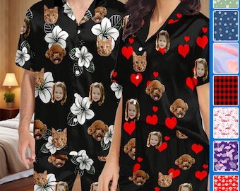 Personalized Photo Pajamas Set: Custom Face Sleepwear, Button-Down PJs