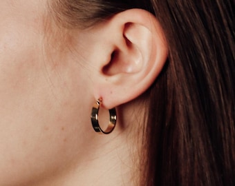 Dainty 18K Gold-plated Huggie Hoop Earrings, Thick Minimalist Hoops, Waterproof Tarnish Free, Hypoallergenic Sensitive Ears, Gift for Her