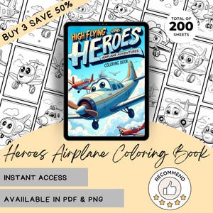 Cartoon Airplane Coloring Book 200 Pages Printable PDF Kids Boys Classroom Homeschool Materials Instant Download Activity Gift Idea