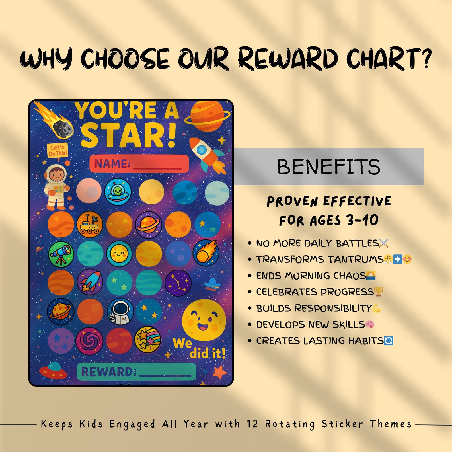 Space Reward Chart for Kids: Printable Chore & Behavior Tracker (PDF ...