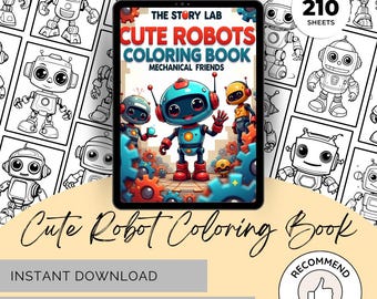 Süßes Roboter Malbuch zum Ausdrucken, PDF Malseiten, Malvorlagen für Kinder, Vorschulkinder, Geschenkidee