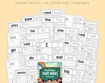 Pre Primer Sight Word Worksheets: Pre K Early Reading Practice Phonics Learning Activities (Digital Download PDF)