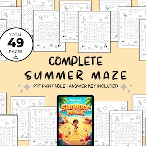 49 páginas de laberintos de verano imprimibles para niños. Rompecabezas educativos en PDF. Descarga instantánea. Páginas de actividades para la educación en casa. Juegos educativos.