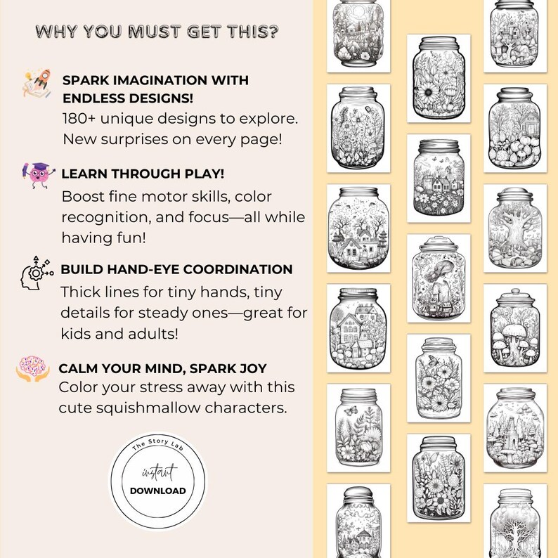 Life in Jar Coloring Book: 200+ Printable Art Pages (PDF Download) - Etsy