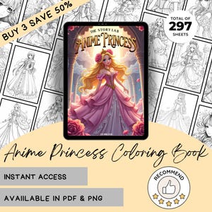 Anime Princess Coloring Book Digital Download PDF Printable 297 Pages Anime Kawaii Manga Royal Kids Adults Instant Access Cute Japanese Art