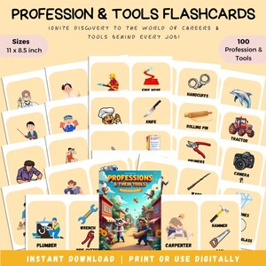 100 Pages Profession and its Tools Flashcard Printable PDF for Kids Career Learning Homeschool Classroom Montessori Teaching Resource